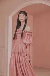 Leigh Bardot Puff Sleeve Shirred Tiered Maxi Dress